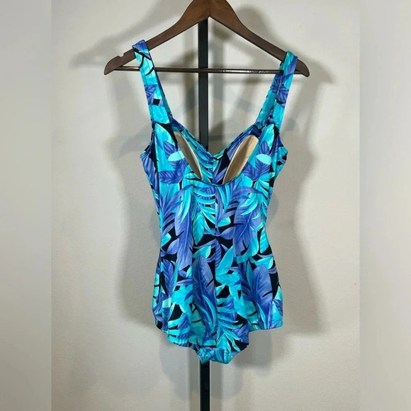Le Cove Vintage Women's Ruched One Piece Swim Suite Floral Size 16 - Picture 2 of 5
